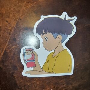 Anime Character Sticker - Boy Holding Doll, Yellow Shirt Ponyo Studio Ghibli
